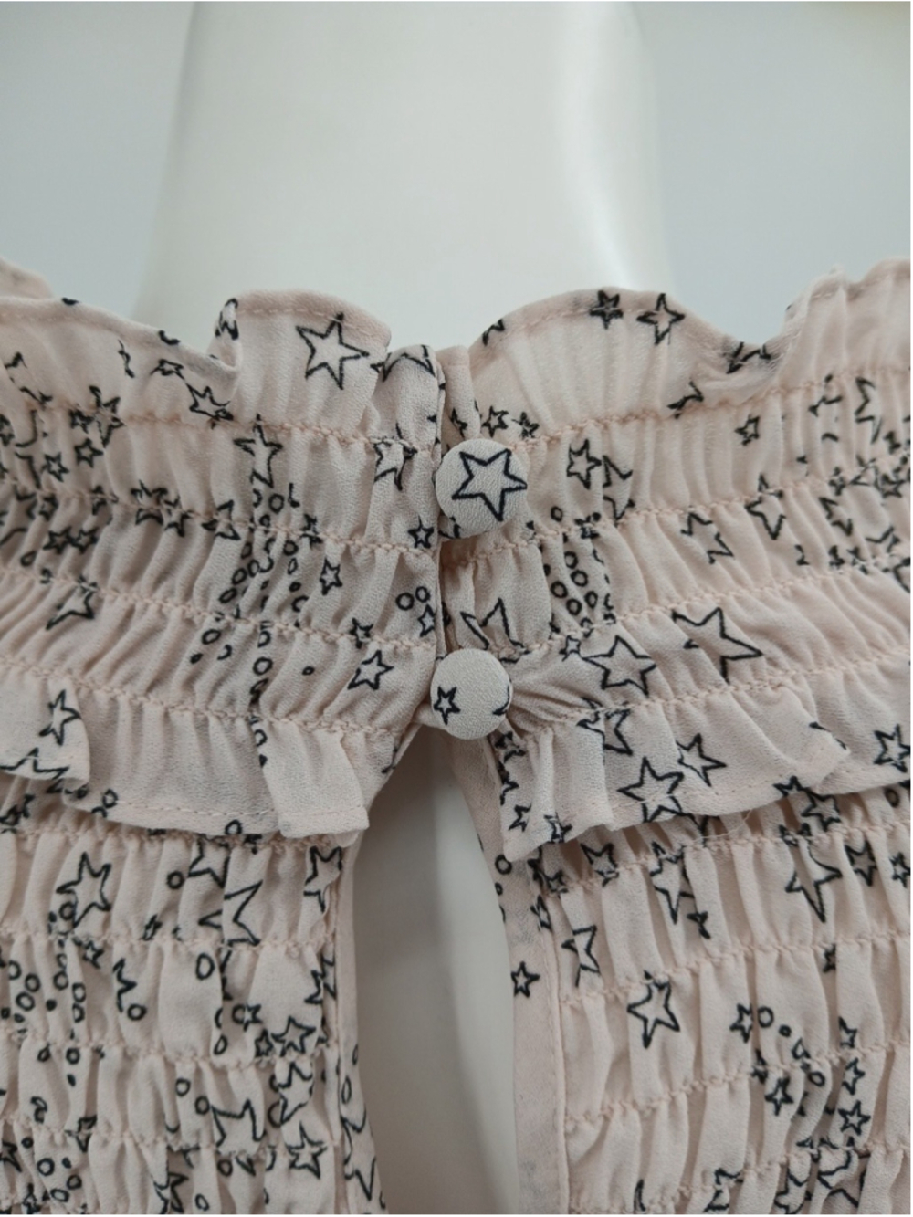 Rebecca Minkoff Sharon Star Print Mockneck Blouse Top Pale Pink Size XL Chiffon - Picture 13 of 16